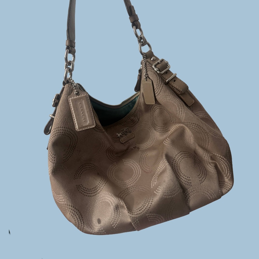 Coach Madison Tan Jacquard Hobo Shoulder Bag Designer Purse vintage bag y2k bag‎ - Picture 2 of 4